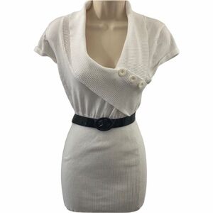 DOTS White Knit Asymmetrical Belted Sweater M